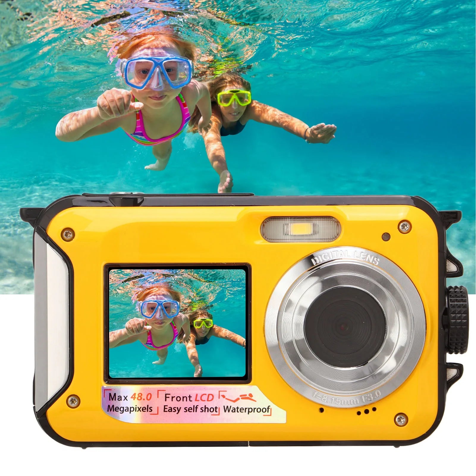 Full HD 2.7K 48MP 10ft Waterproof Underwater Digital Camera 16X Digital Zoom Front Rear Double Screens Waterproof Digital Camera