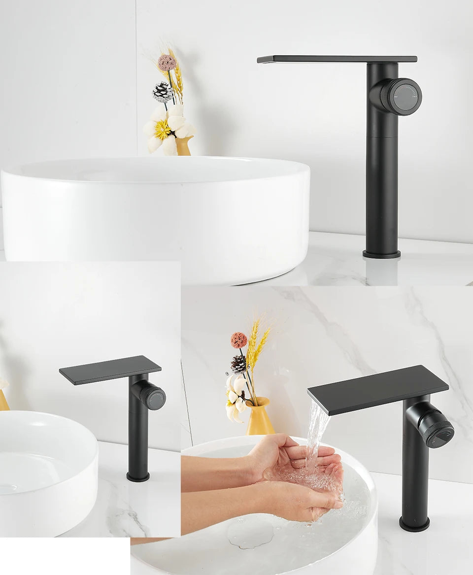 Bathroom Waterfall Basin Sink Faucet Black Faucets Brass Bath Faucet Hot&Cold Water Mixer Vanity Tap Deck Mounted Washbasin Tap