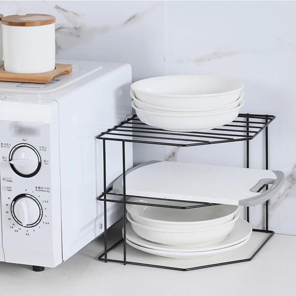 Kitchen Storage Corner Shelf Seasoning Pot Bowl Dish Glasses Countertop Organizer Rack 3 Tier Removable Cosmetic Makeup Holder