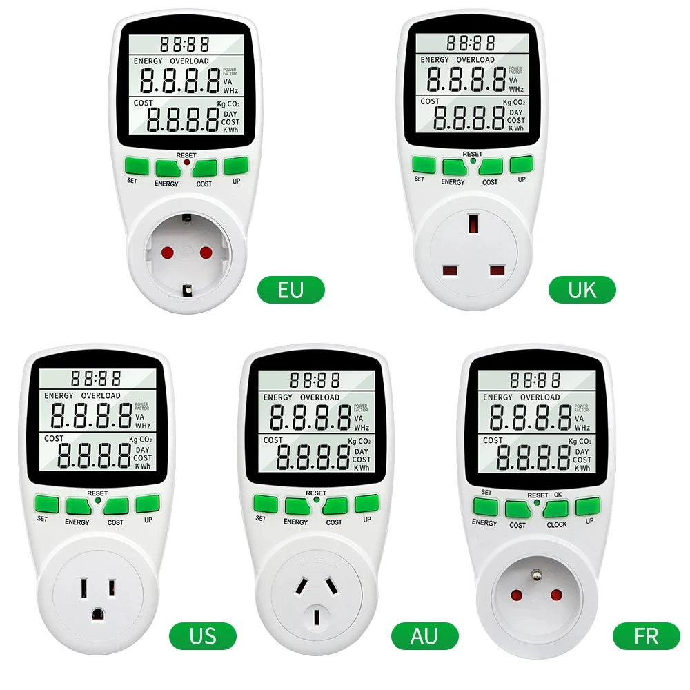 Electricity Power Meter Wattmeter LCD Energy Meter Socket Electric Tester Measuring Outlet Power Analyzer EU UK AU US FR