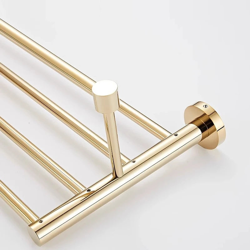 Luxury Gold Towel Rack 55cm, Stainless Steel Bathroom Storage Shelf, Wall Mounted Thickened Bath Towel Holder