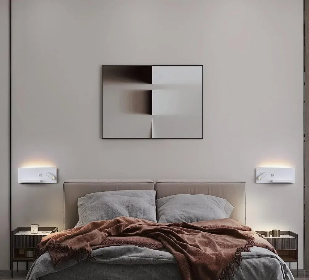 Multi functional wall lamp with switch, USB interface, LED mobile phone wireless charger, reading wall lamp, bedroom night light