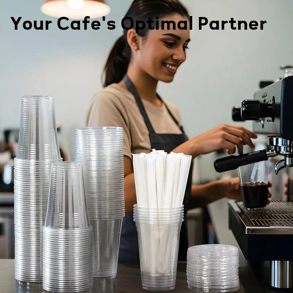 15/30 Pack 16oz/500ml Clear Plastic Cups with Lids and Straws, Disposable Iced Coffee Cups with Lids for To-Go Cold Drinks