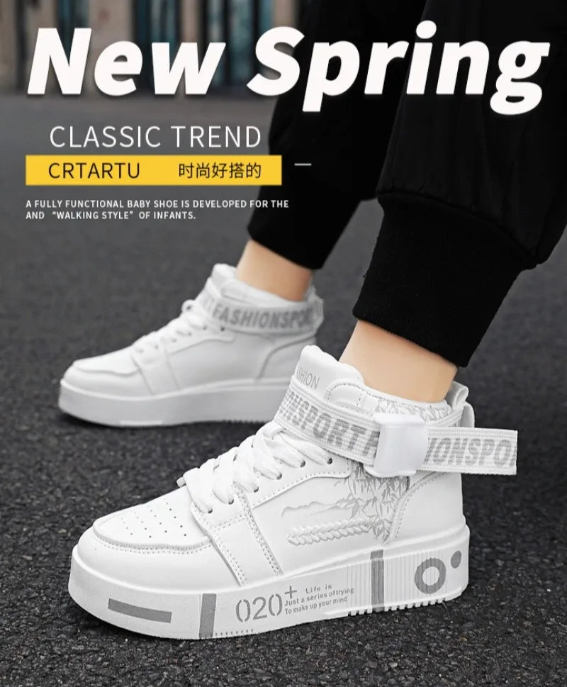 2026Men High Top Boots Platform Vulcanized Sneakers Lace Up Soft Sole Men Casual Walking Shoes Ankle Boots Tenis Masculino 39-45