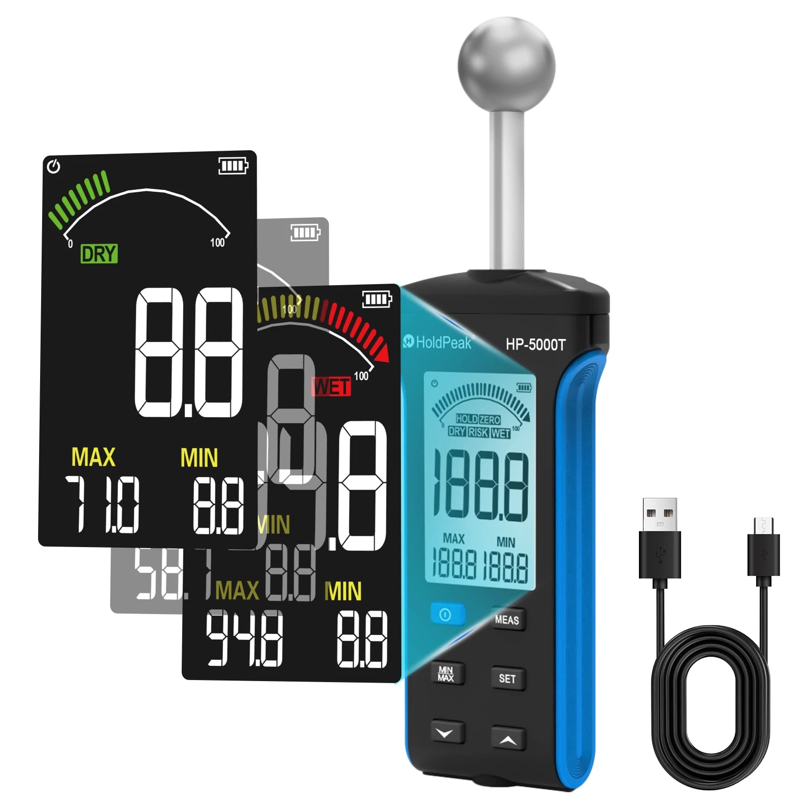 Wood Moisture Meter - Pinless Moisture Detector Measur Depth 20-40mm Non-Destructive Moisture Tester with Masonry