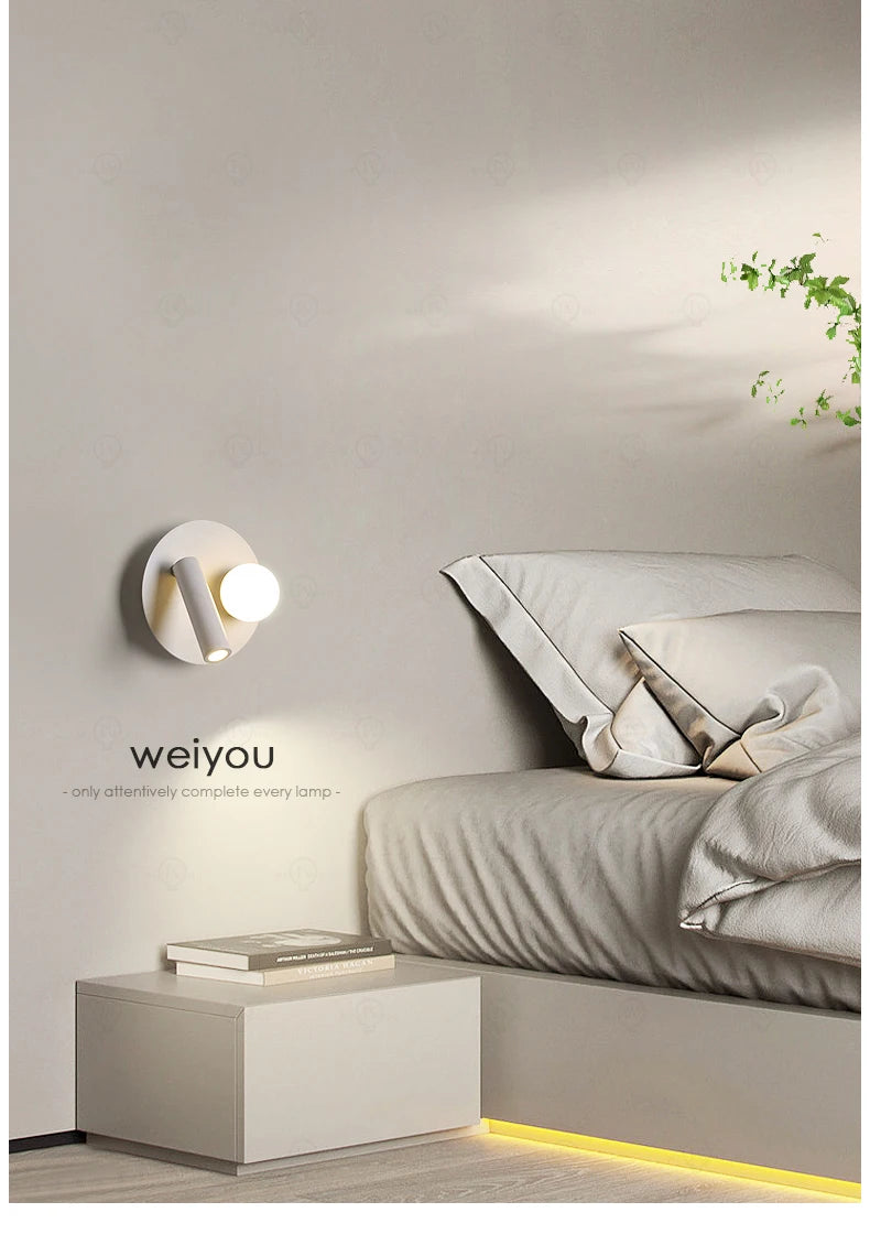 White wall lamp backlight 350 degree rotation adjustable wall lamp hotel bedroom bedside study reading desk lamp with switch