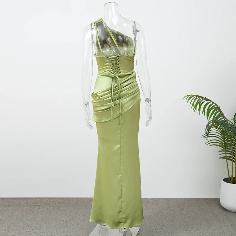 Solid Satin Cowl Neck Women's Dress Elegant Sleeveless Ruched Waist Fishtail Bodycon Lady Vestido 2026 Summer Party Dresses