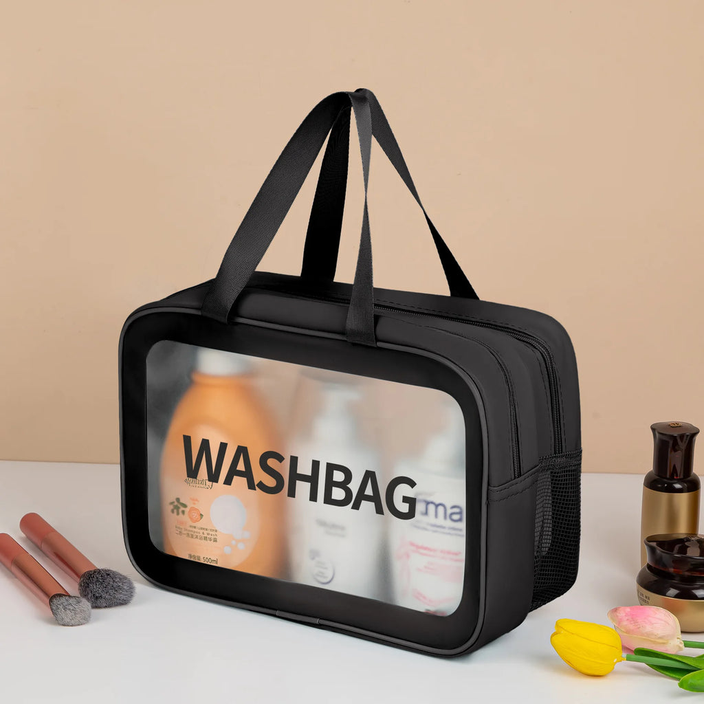Homefish Large capacity transparent dry wet separation double-layer washbag frosted travel portable handheld bath storage bag