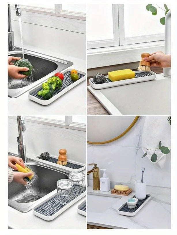 Kitchen Sink Organizer with Drain Tray, Sponge Holder, and Cutlery Drainer - Keep Your Countertop Clean and Tidy!