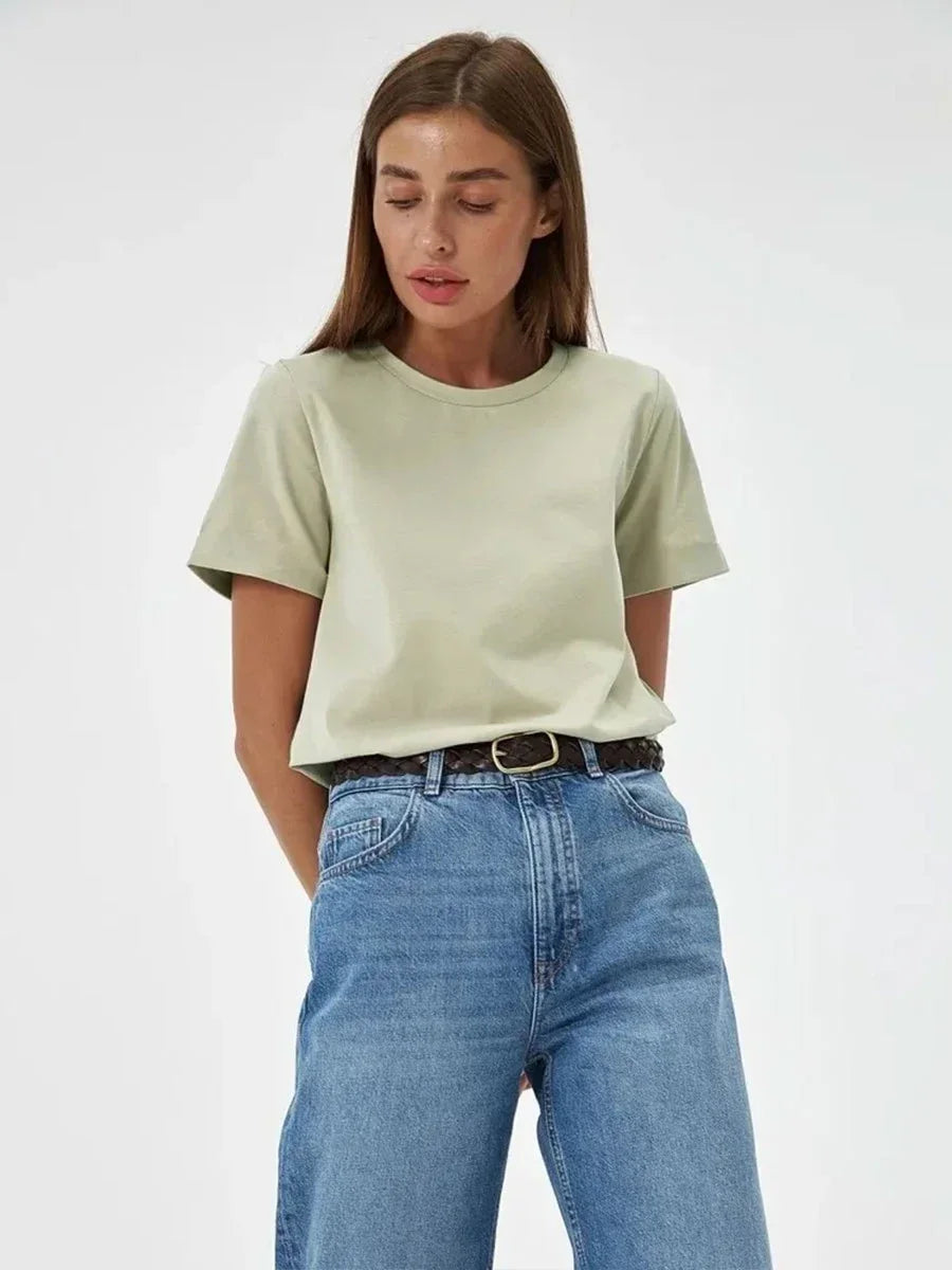 Summer 100% Cotton Women's T-shirt Bottoming Basic Fashionable Lady Short Sleeve Loose Tops Shirts Solid 200g/㎡ Tops