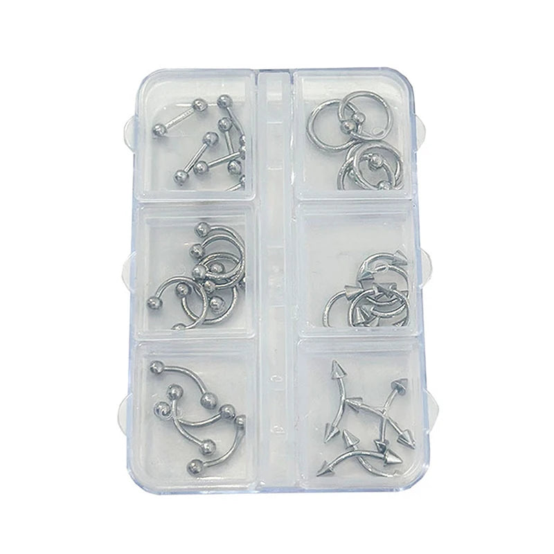 30pcs/box 6 Grids Nail Piercing Punk Charm Metal Alloy Pierced Black/White Nail Jewelry Decor 3D Nail Supply For Cool Girl