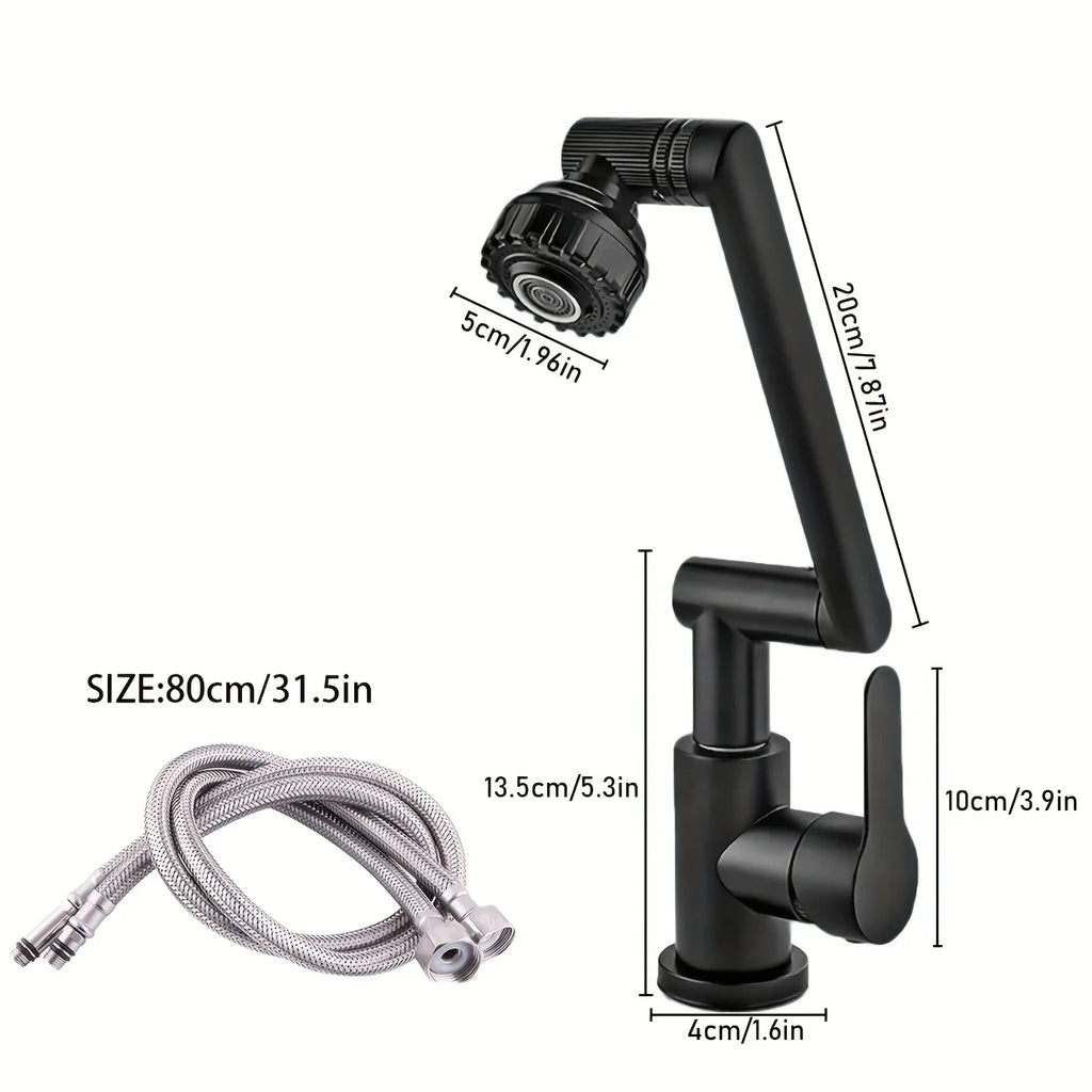 304 Stainless Steel 360° Swivel High Arc Splash Proof Single Hole Mount Bathroom Sink WaterSaving Kitchen Faucet 2 Spray Modes,