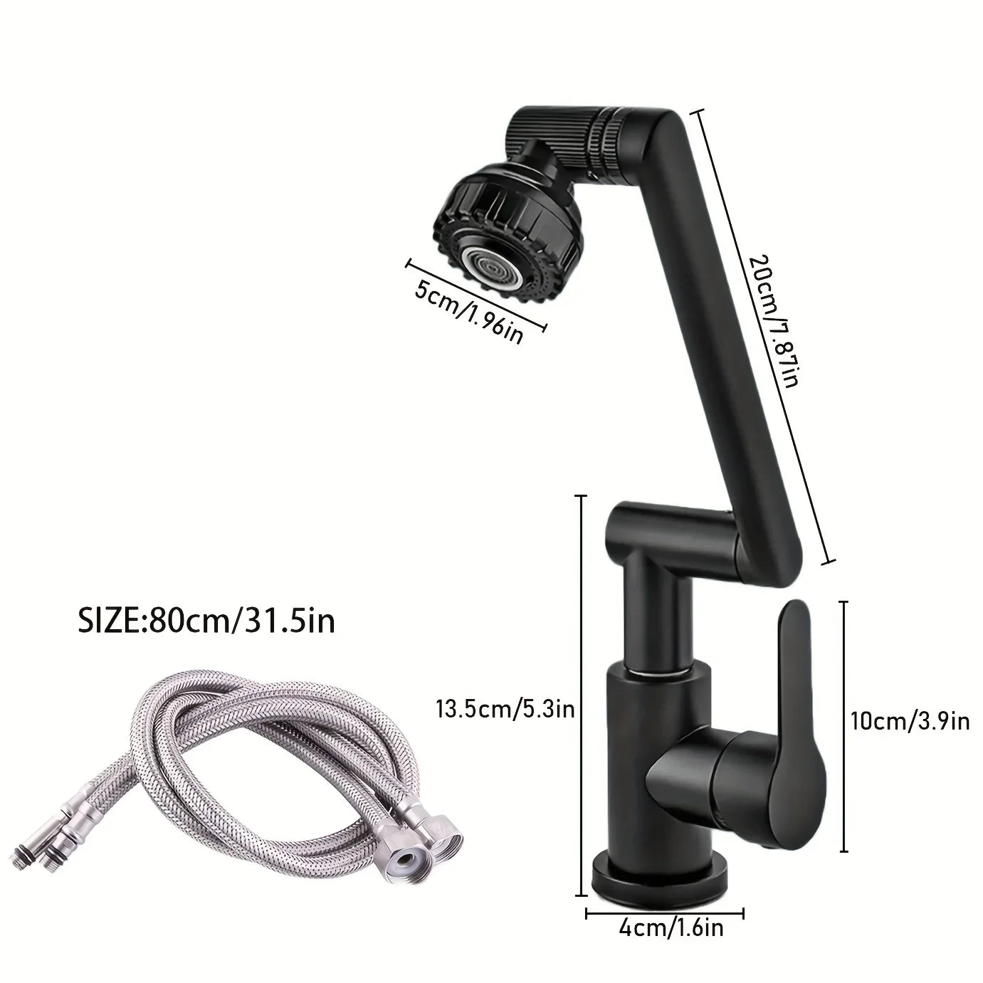 304 Stainless Steel 360° Swivel High Arc Splash Proof Single Hole Mount Bathroom Sink WaterSaving Kitchen Faucet 2 Spray Modes,