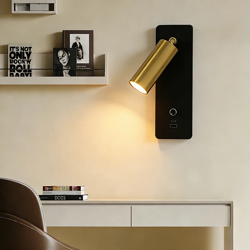 Wall Light 3000K Warm Light Knob Switch with USB Phone Charging, Bedroom Bedside Lamp, Wall Light Can Rotate 350°