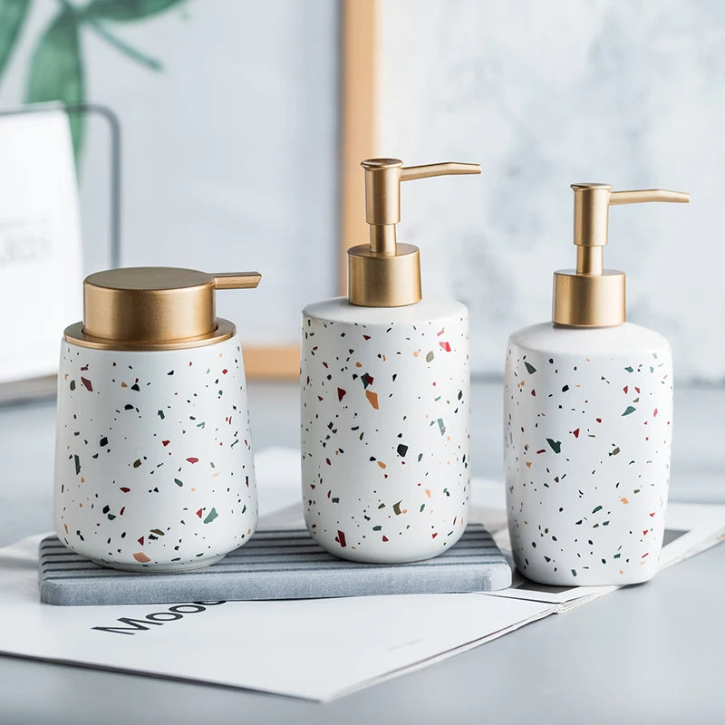 Ceramics Portable Soap Dispensers Handwashing Fluid Bottle Terrazzo Pattern Lotion Bottle Soap Bottle Bathroom Soap Dispensers