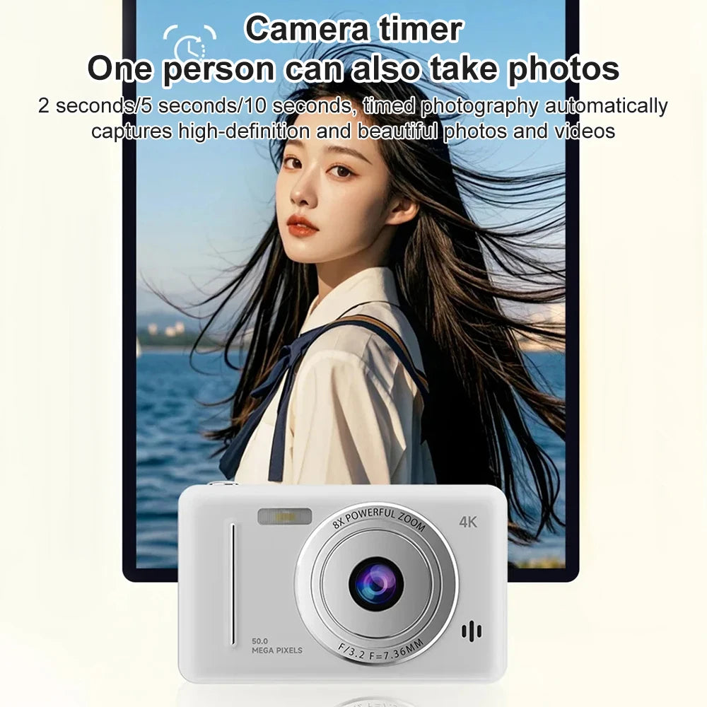 4k Digital Camera IPS HD 50MP CCD Camera 2.4" Autofocus Vlogging Student Camcorder 8X Dual Cam and LED Flash Video Photo Filming
