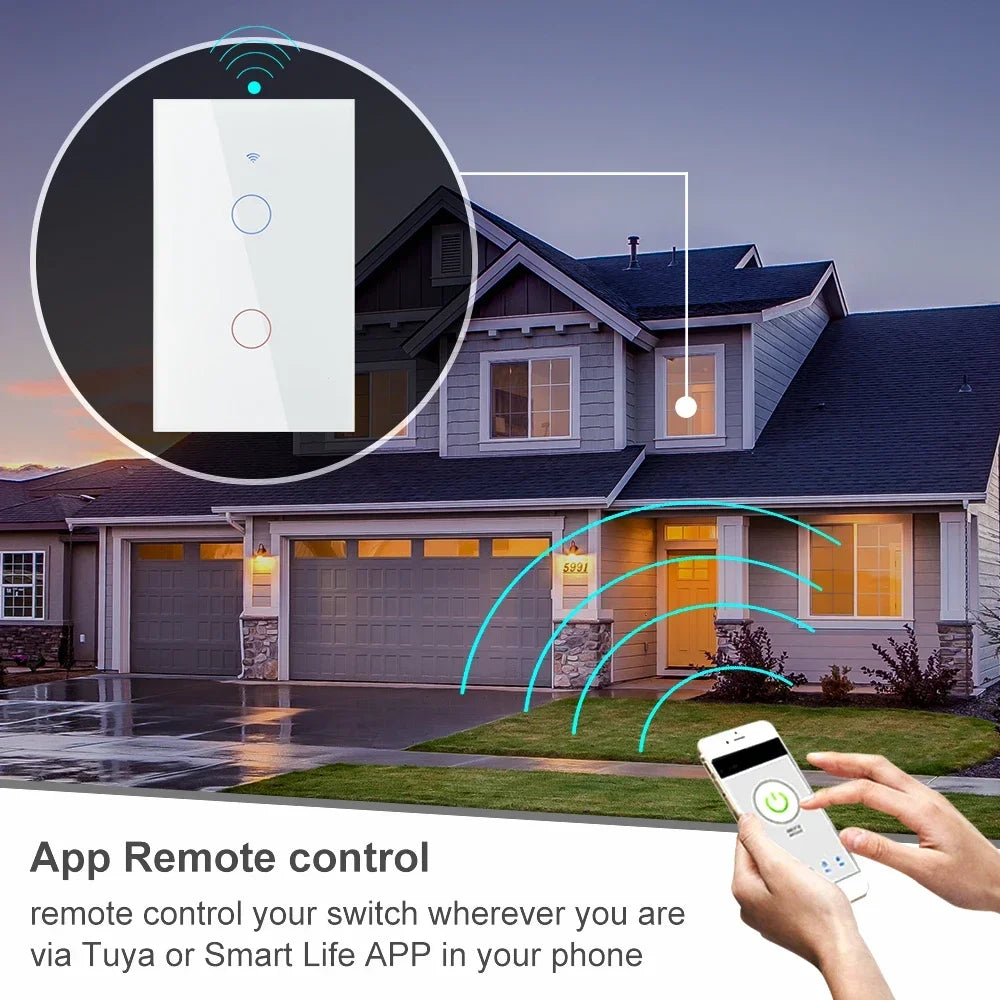 2 Way Smart RF433 Remote Control Wall Light Touch Switch Light Glass WiFi Tuya Smart Life US USA White Black Gold Alexa ON OFF
