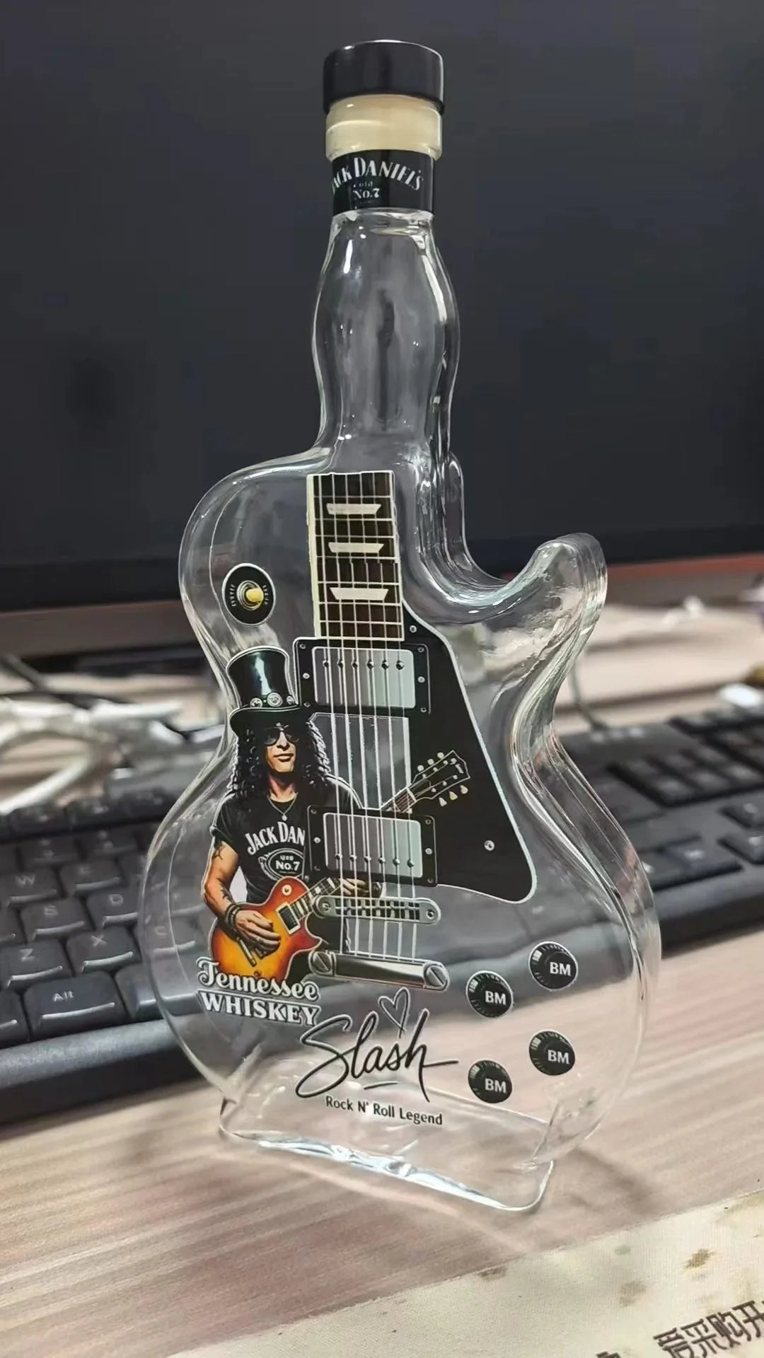 Whiskey Guitar Shaped Glass Bottle Novelty Bar Home Table Decor Handmade Clear Liquor Spirits Carafe Gift