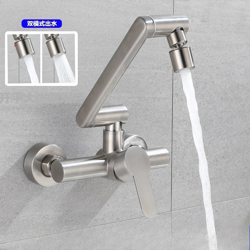Stainless Steel Foldable Basin Faucet Wall Mounted Bathroom Kitchen Sink Washbasins Cold Hot Water Mixer Tap 360 Degree Swivel