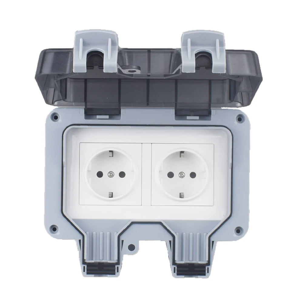Double EU Socket Power Supply Switch Socket 16A Outdoor Wall Power Socket With USB Charging for Home& Garden IP66 Weatherproof