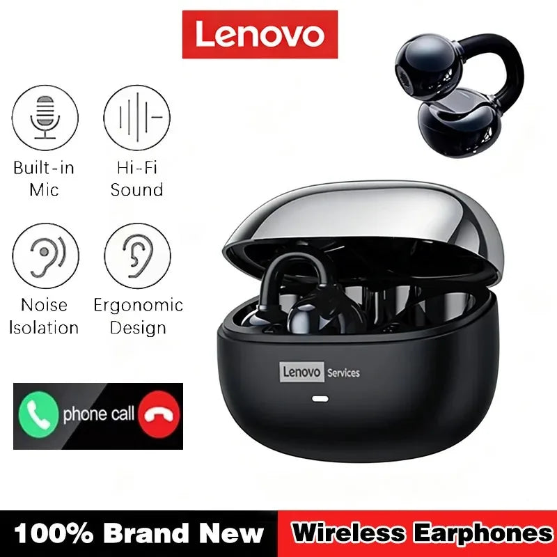 Lenovo LE302 Open Ear Clip On Earbuds Bluetooth 6.0 Wireless Headphones ENC Noise Reduction HIFI Stereo 25H Touch Control