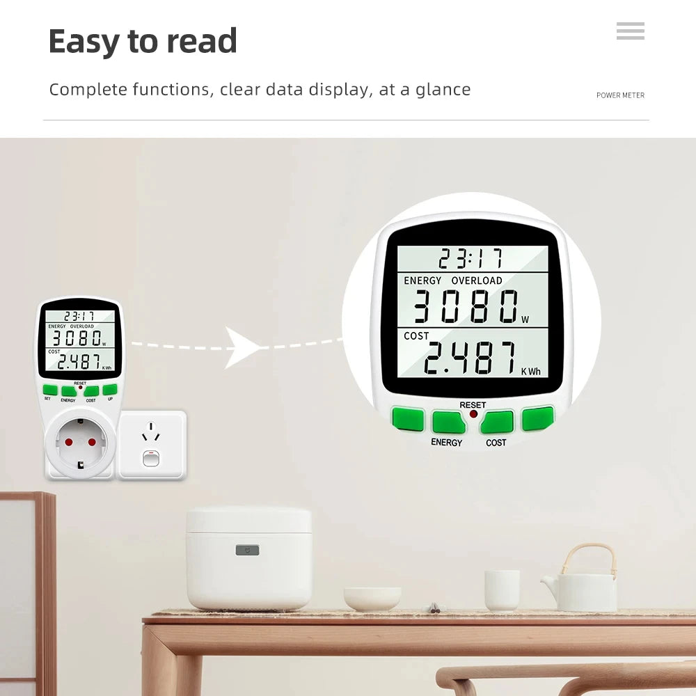 Electricity Power Meter Wattmeter LCD Energy Meter Socket Electric Tester Measuring Outlet Power Analyzer EU UK AU US FR