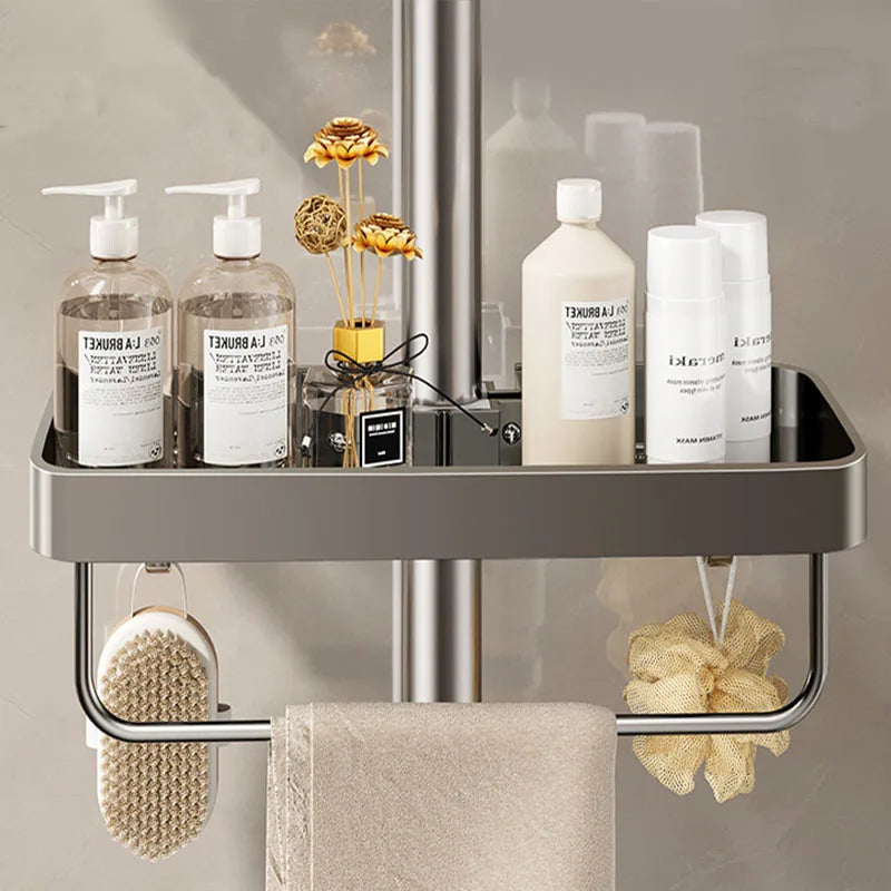Bathroom Shower Storage Shower Gel Shampoo Rack Lifting Rod Removable Tray No Drilling Soap Holder Shower Shelf