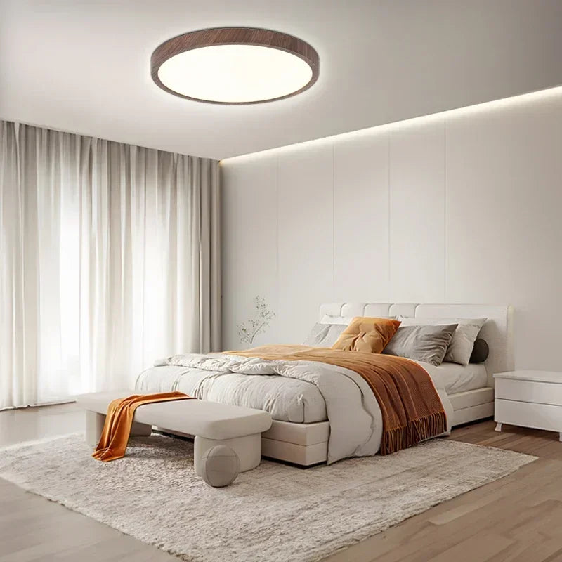 Modern Wood Grain LED Ceiling Light Circular Ultrathin Walnut wood Bedroom living room Restaurant Balcony Aisle Home Lights