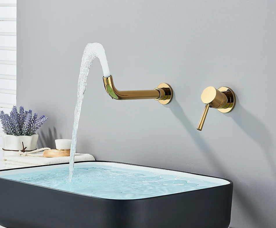Brushed Gold/Black Basin Faucet Concealed Wall Mounted For Bathroom Faucets Bath Basin Sink Tap Bathtub Hot And Cold Water Mixer
