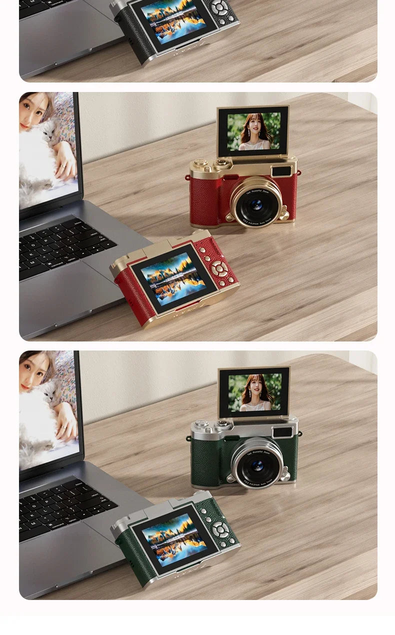 4K Flip Screen CCD Digital Camera 16X Zoom 1080P HD Vlogging Camera Travel Portable Digital Camera with Autofocus Beauty Filter