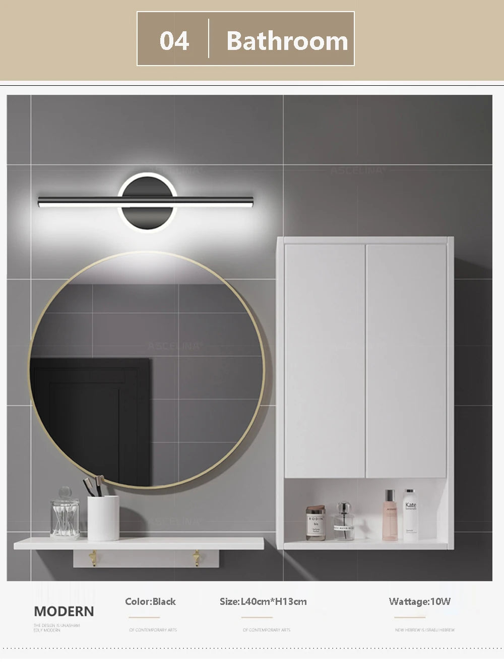 Modern LED Wall Lamp Black Mirror Light Dresser Bathroom Toilet  Long Strip Lamps Home Decor 40/60/80CM Led Lighting Lustre