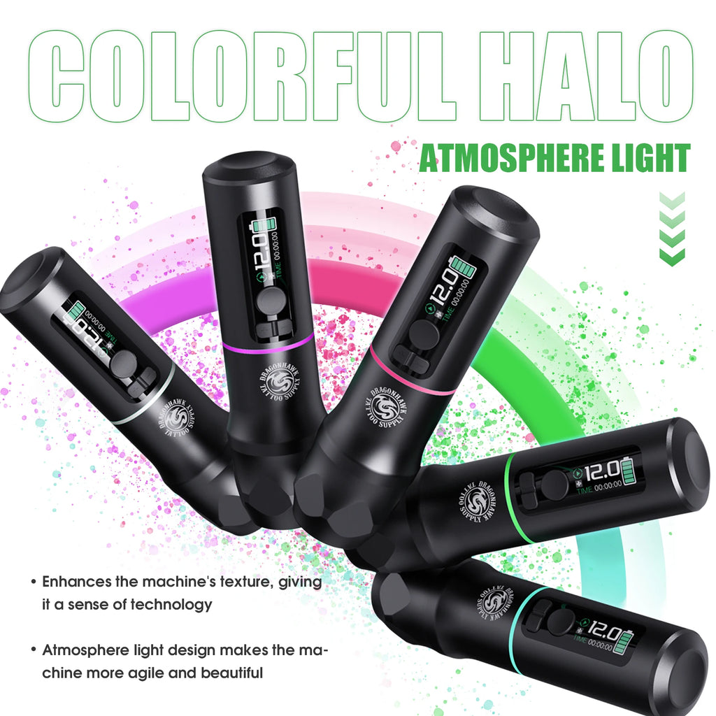 Dragonhawk X20 Pro Wireless Tattoo Pen HD Color Screen Replaceable 2000mAh Battery 3.5mm Stroke For Lining Shading Coloring