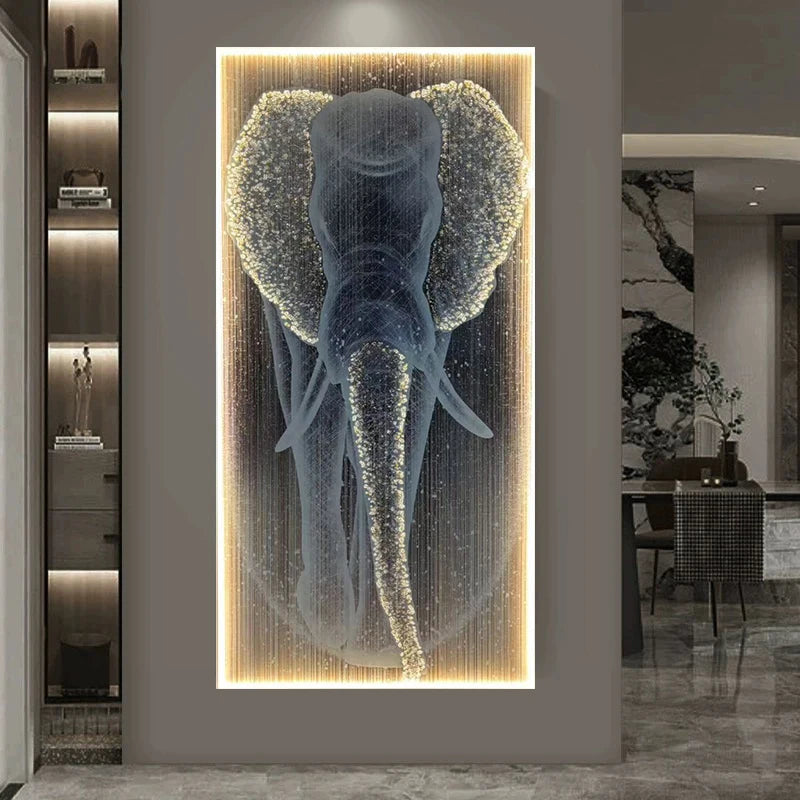 New  Modern High-end Wall Lamp Remote Control Light Luxury Living Room Decoration Painting Lamp Elephant Hanging Painting LED