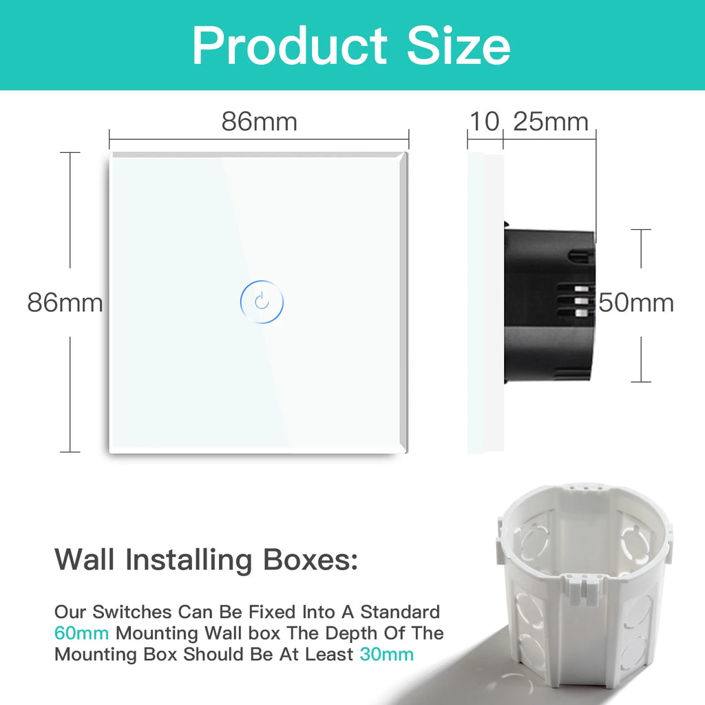 BSEED WIFI Touch Switches 1/2/3/4Gang Smart Light Switches Wall Stair Switches Tuya Control Smart Life APP Multi-Control Neutral