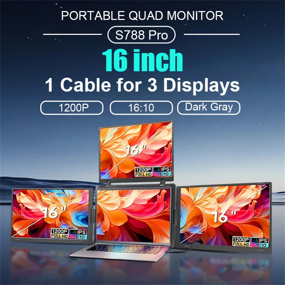 Rospider 14 to 18.5 inch Triple Screen Extender Laptop Monitor FHD Quad Display Portable Foldable Extended for MacBook Windows
