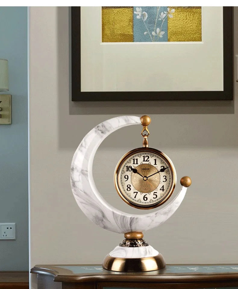 Luxury Mechanical Table Clock Silent Watch Desk Clock Living Room Desktop Retro Moon Table Decoration & Accessories Gift