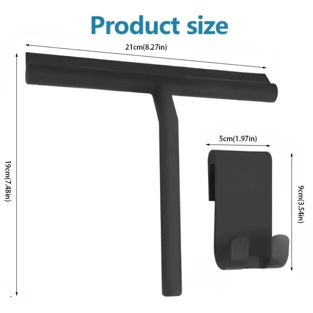 Matte Black Shower Squeegee Silicone Material Streak Free Glass Wiper With Handle Hanging Holder Silicone Squeegee