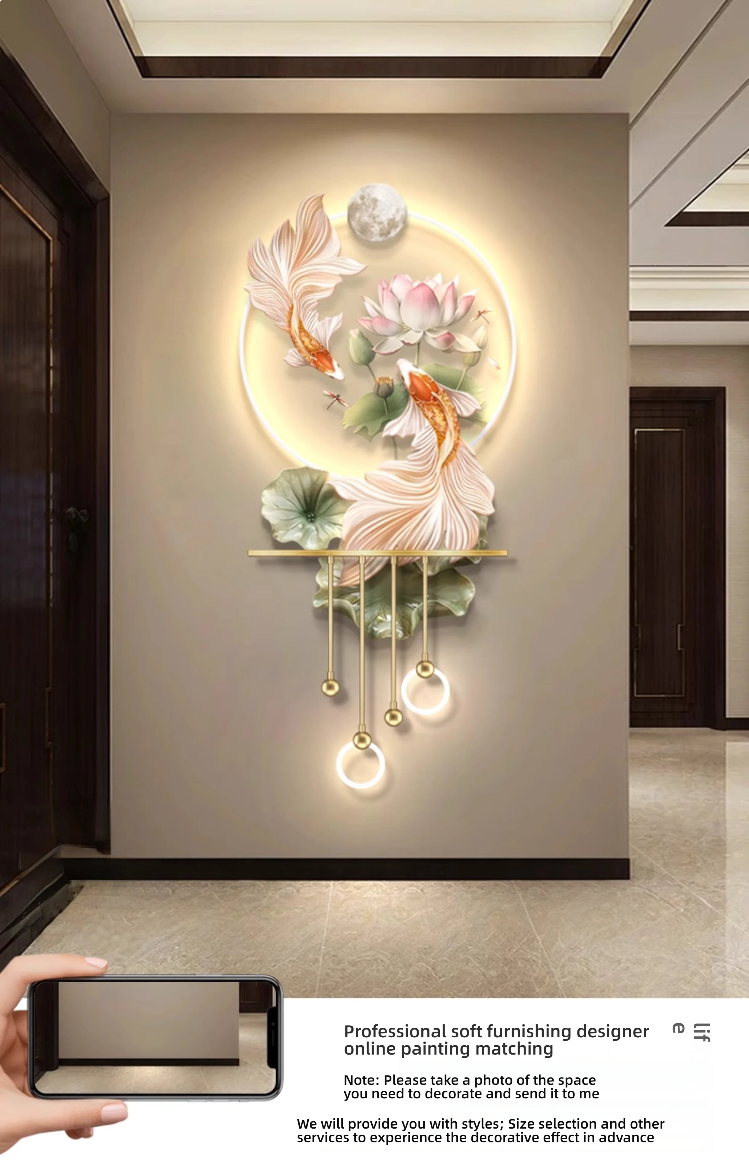 Modern Light Luxury Entrance LED Decorative Painting Koi Carp Home Decoration Living Room Bedroom Sofa Wall Corridor Mural Light