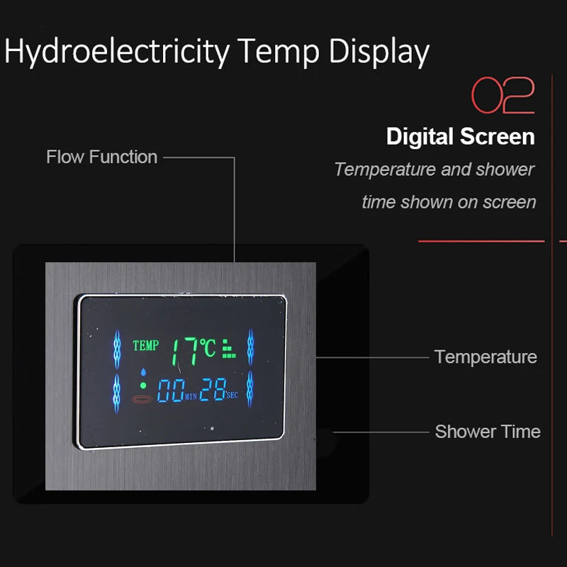 LED Shower Panel Tower System Rain Waterfall Shower Column Hydroelectricity LCD Display With Massage Body Spa Bath Shower Faucet