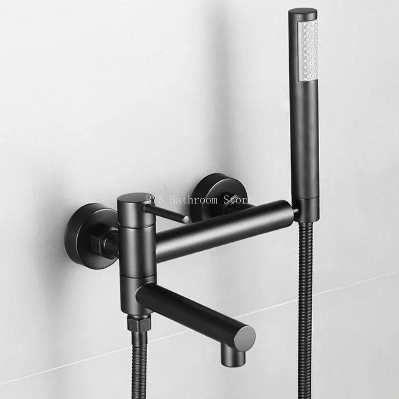 Bathroom Bathtub Shower Faucet with Swivel Tub Spout and Handhold Shower Brass Wall Mounted Hot Cold Water Mixer Bath Tap