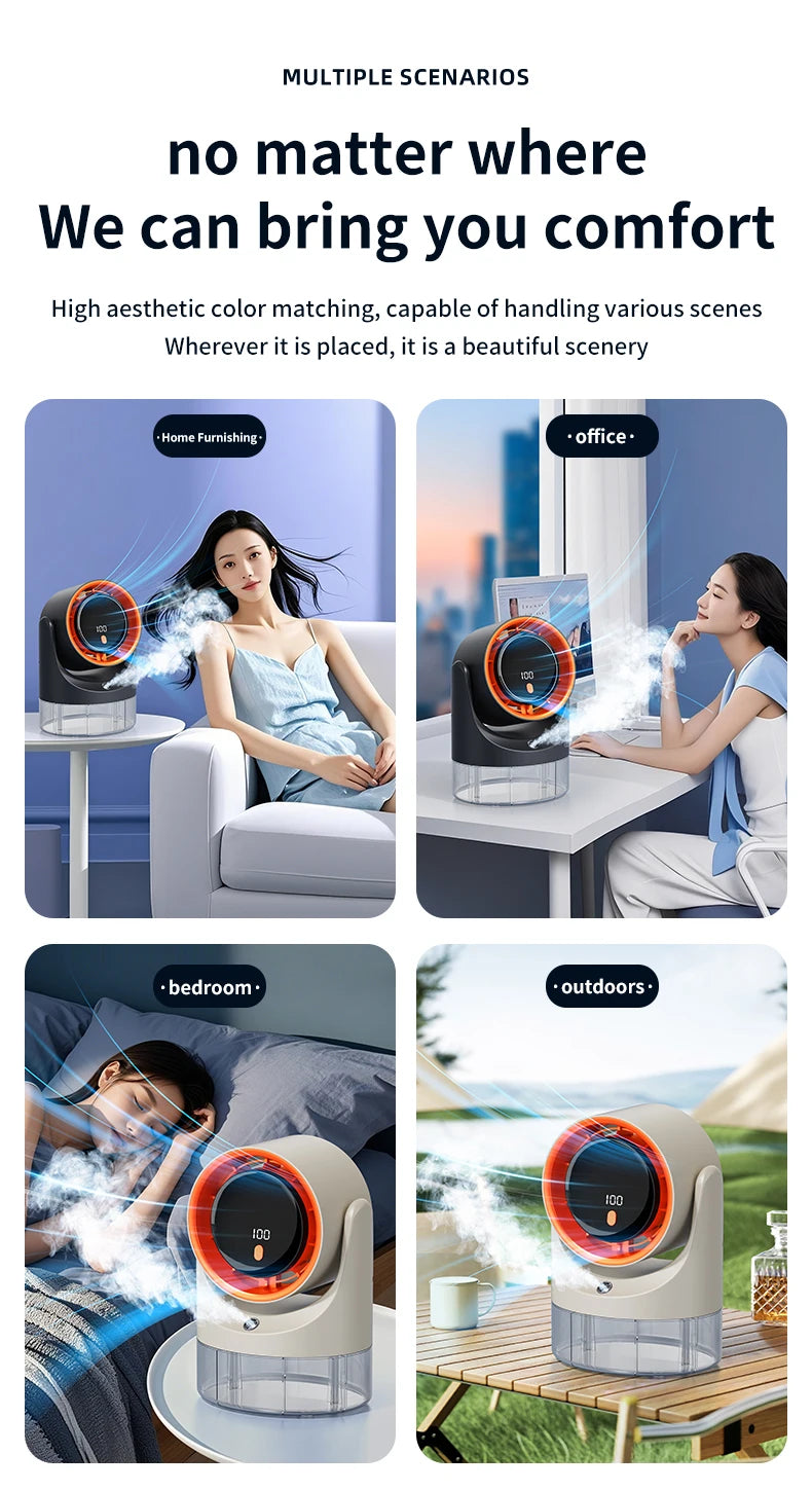 Household mini electric fan with single hole spray air conditioning cooling humidification circulating fan 360 ° adjustable