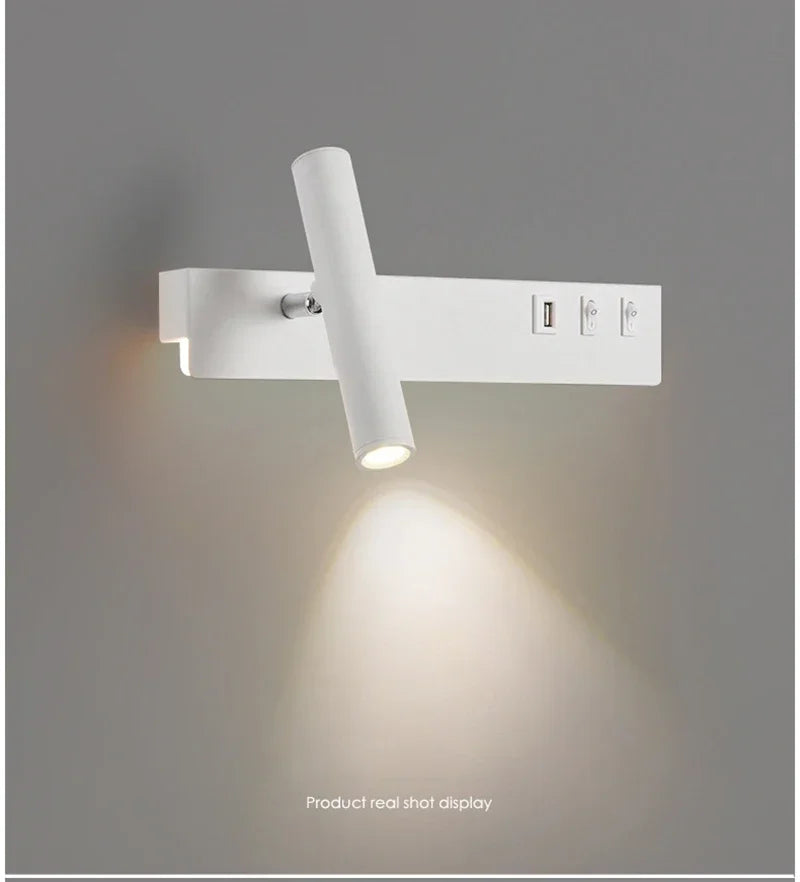 Led Wall Lights With Switch USB Rotatable Adjustable Reading Spotlight Bedroom Bedside Foyer Corridor Indoor Decor Wall Lamp