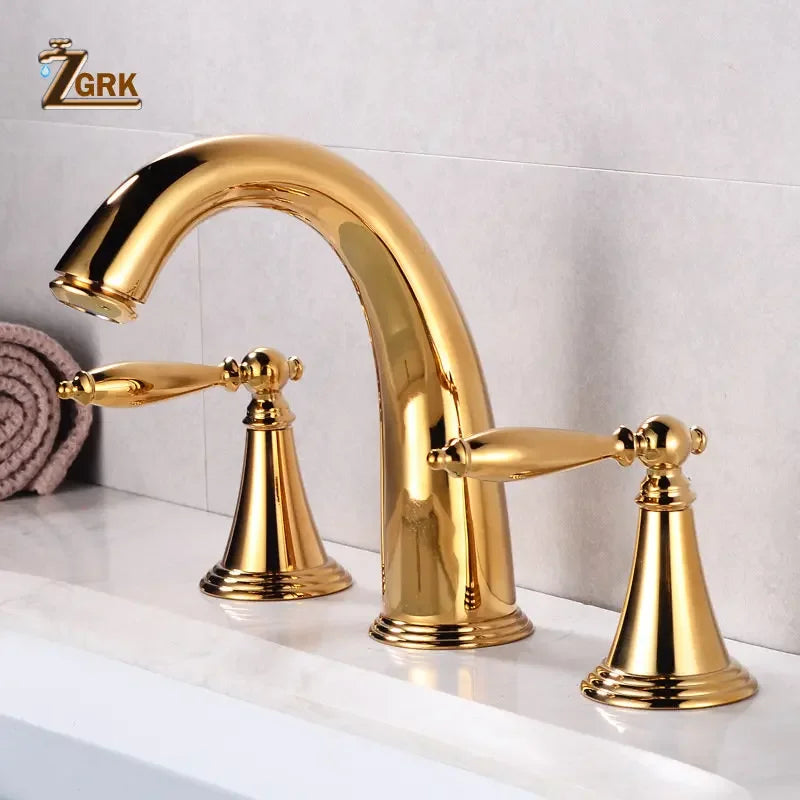 Basin Faucet 3 Holes Dual Control Bathroom Sink Faucet Deck Mounted Cold Hot Vintage Mixer Taps Bathtub Faucet