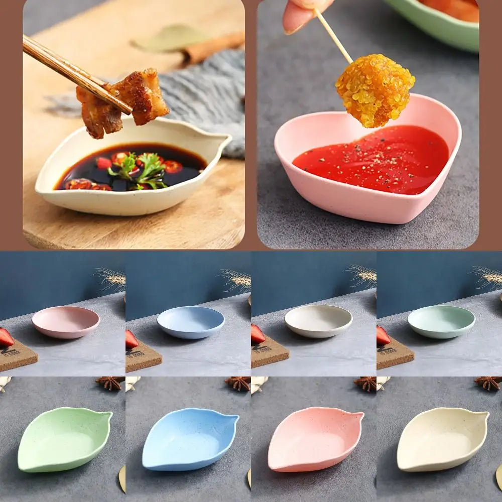 Durable Wheat Straw Seasoning Dish Kitchen Utensils Tableware Snack Plate Leaf Round Shape Tableware Bowl Barbecue