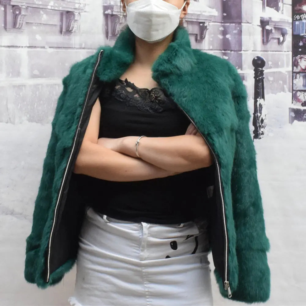 Natural Rabbit Fur Coat Women Winter Jacket Real Leather And Fur Bolero Women's Clothing Female Outerwears With 2025 Black Cold