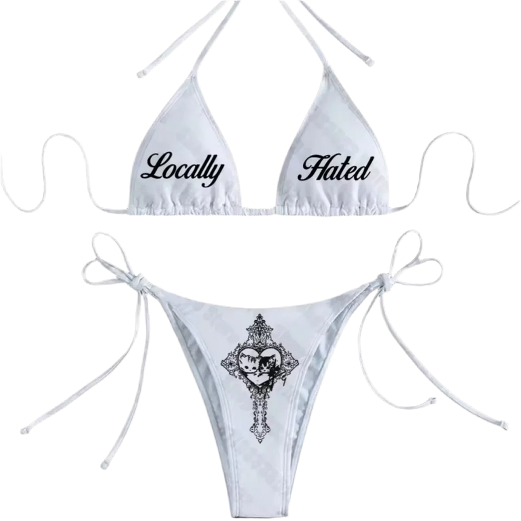 2026 New Y2K Summer American Retro Text Printed Hot Girl Hanging Neck Strap Bikini Street Trend Simple Leisure Beach Vacation