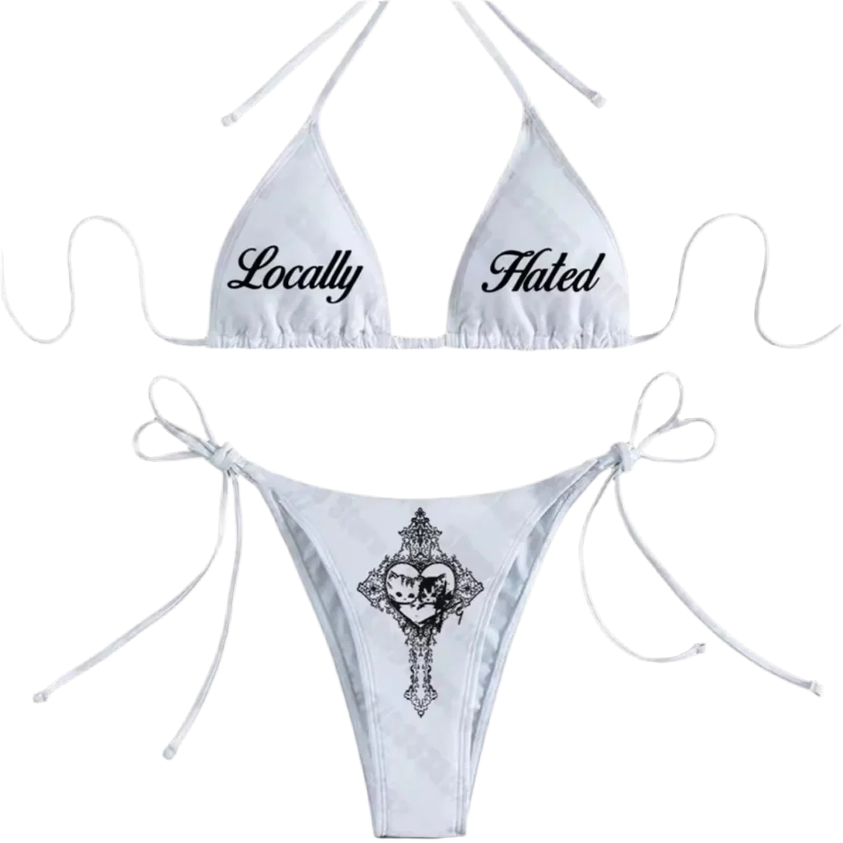 2026 New Y2K Summer American Retro Text Printed Hot Girl Hanging Neck Strap Bikini Street Trend Simple Leisure Beach Vacation