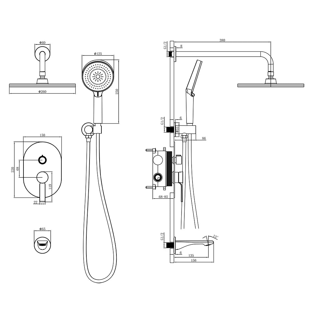High End Matte Black Concealed Rain Shower System Modern Bathtub Thermostatic Shower Set 3 Modes Rainfall Bathroom Shower Faucet
