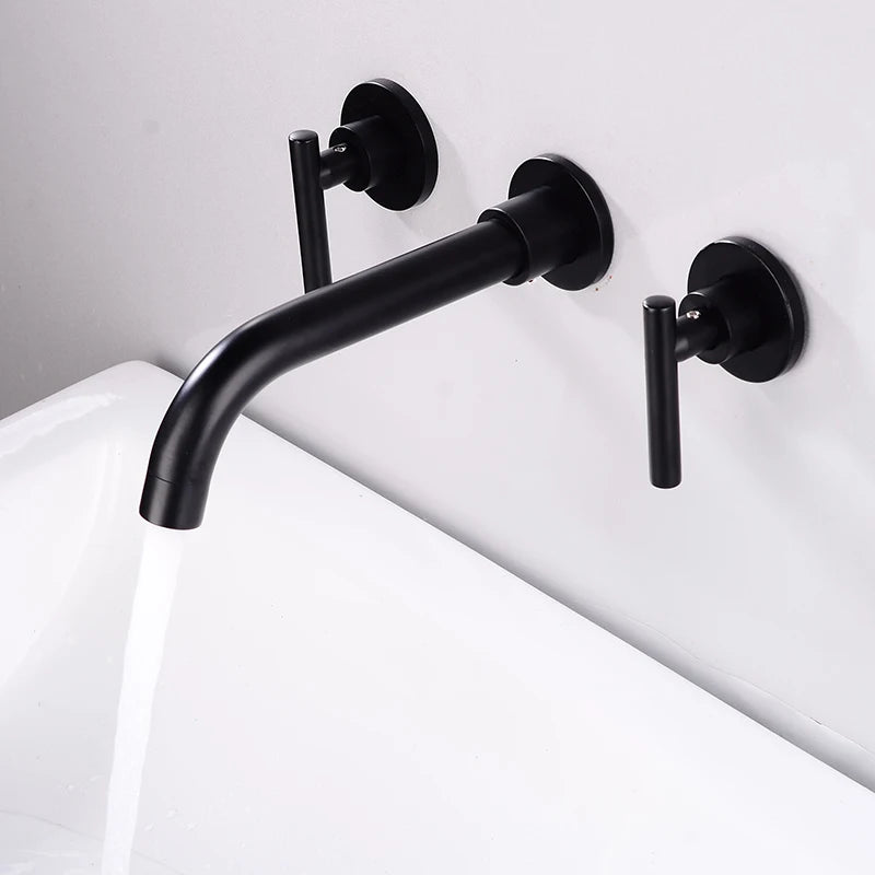 BAKALA Brass Matte Black Bathroom Sink Faucet Tap Hot Cold Wash Basin Water Swivel Spout Wall Mounted Bath Mixer