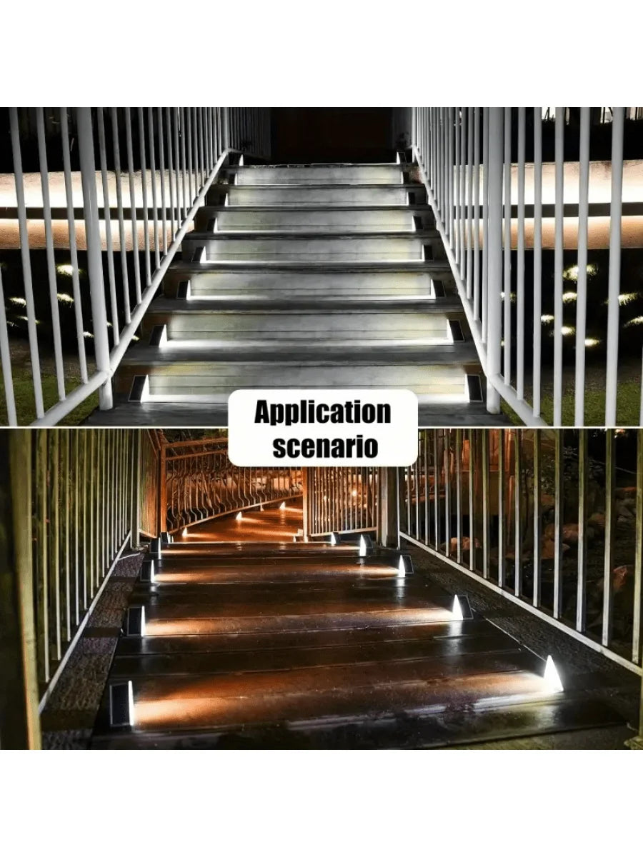 2PC Solar Outdoor Staircase Lights, with Triangular Decoration, Emitting White Light and Warm Light, Suitable for Steps, Fences